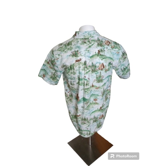 Burton Short Sleeve Button Shirt M Floral Cabin Nature Sasquatch Casual Unique - Picture 2 of 11